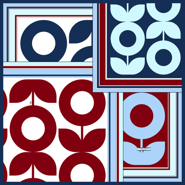 Woodland Silk Scarf Blue Red Cyan 43 | THERESA DELGADO