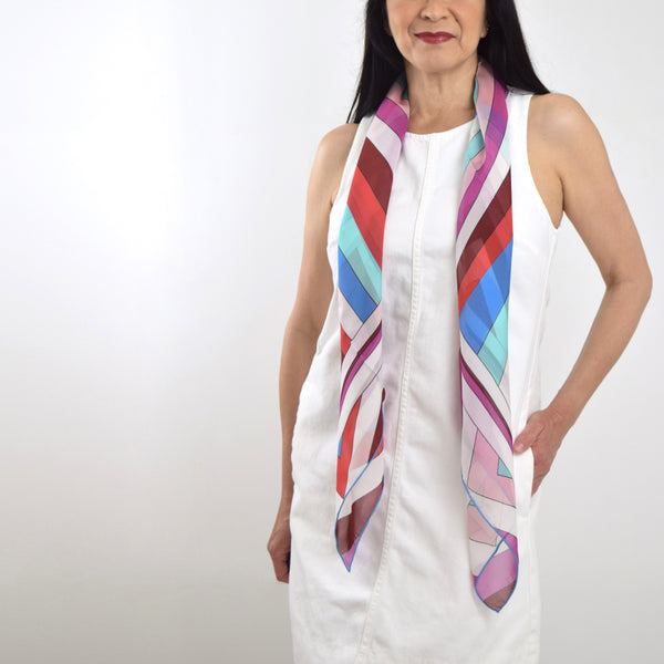 Mulholland Silk Scarf Blue Red Pink | THERESA DELGADO