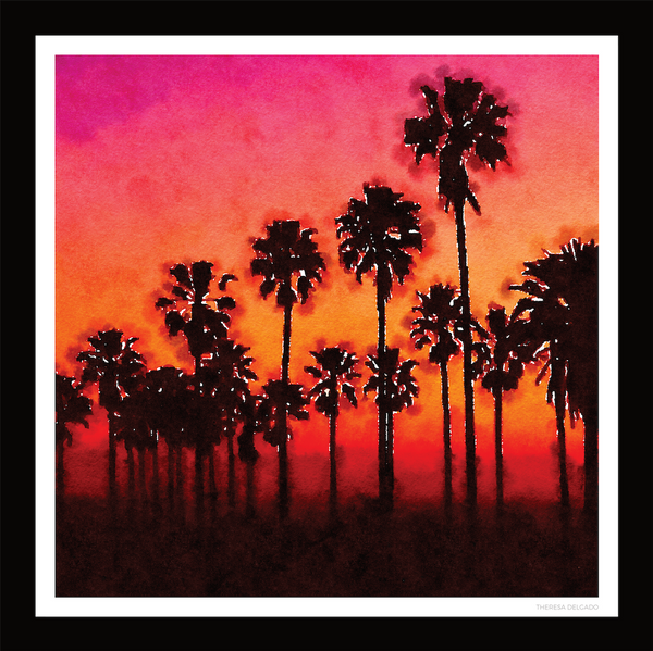 Orange Sunset Palms Watercolor Scarf 35 | THERESA DELGADO