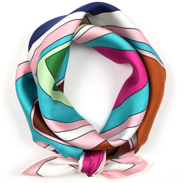 Silk Scarf Pink Blue Green Brown Walnut Creek 35 | THERESA DELGADO