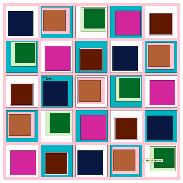 Silk Scarf Pink Blue Green Brown Walnut Creek 35 | THERESA DELGADO