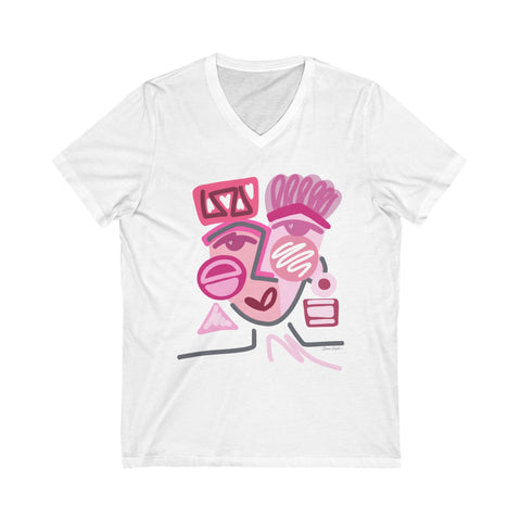 Pink 4 Unisex Jersey Short Sleeve V-Neck Tee