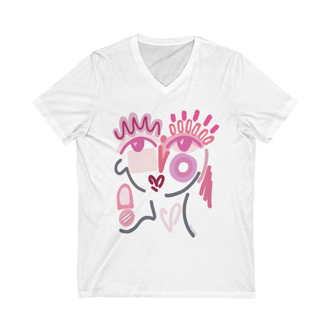 Pink 3 Unisex Jersey Short Sleeve V-Neck Tee