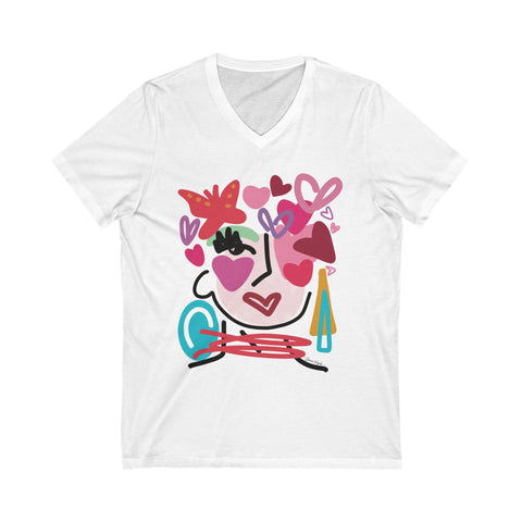 Pink 5 Unisex Jersey Short Sleeve V-Neck Tee