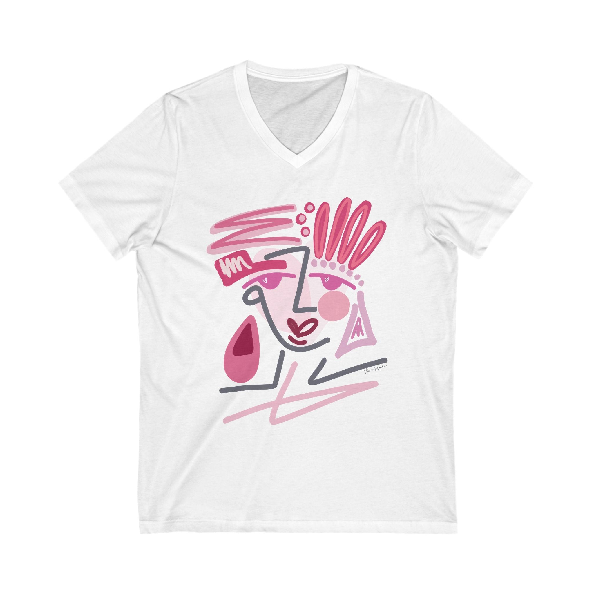 Pink 2 Unisex Jersey Short Sleeve V-Neck Tee