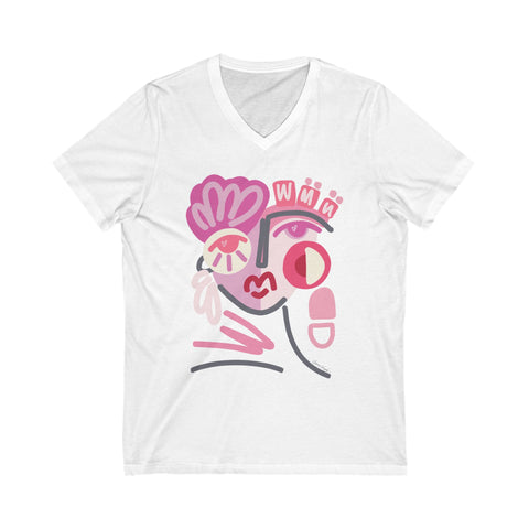 Pink 1 Unisex Jersey Short Sleeve V-Neck Tee