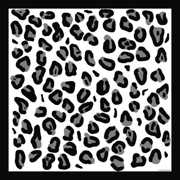 Leopard Square Silk Twill Scarf Black White | THERESA DELGADO