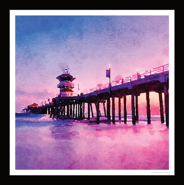 Huntington Beach Pier Watercolor Scarf 35 | THERESA DELGADO