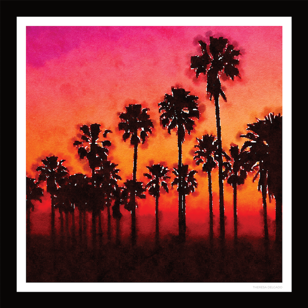 Orange Sunset Palms Watercolor Scarf 35 | THERESA DELGADO